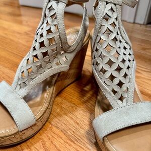Franco Sarto Cream Wedge Sandals with Cut-Out Design